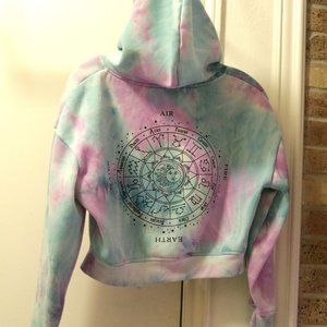 Cropped zip up Hoodie Purple Blue Tye Dye Justify Astrology